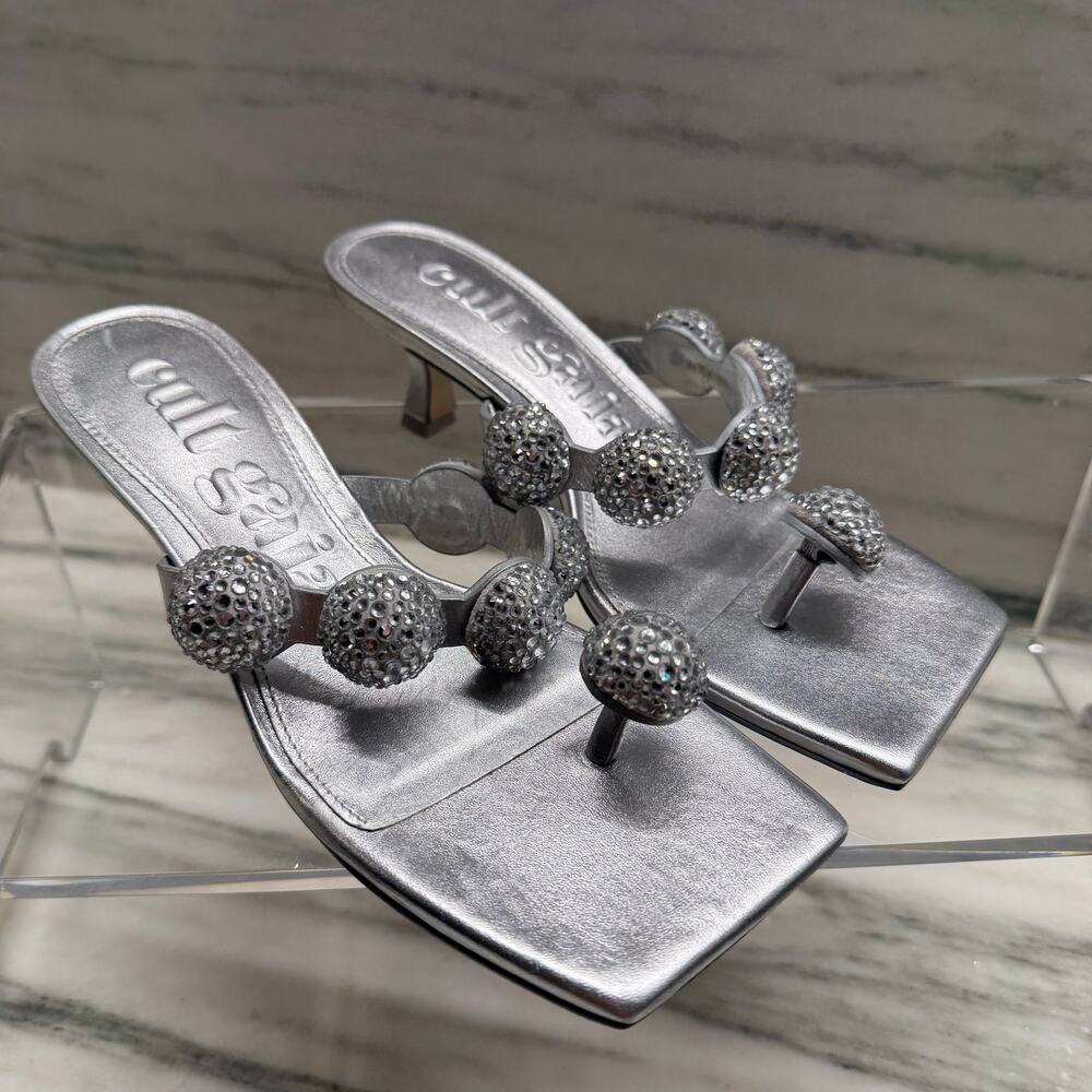 CULT GAIA Sarina Crystal-Embellished Metallic-Leather Sandals SZ 36